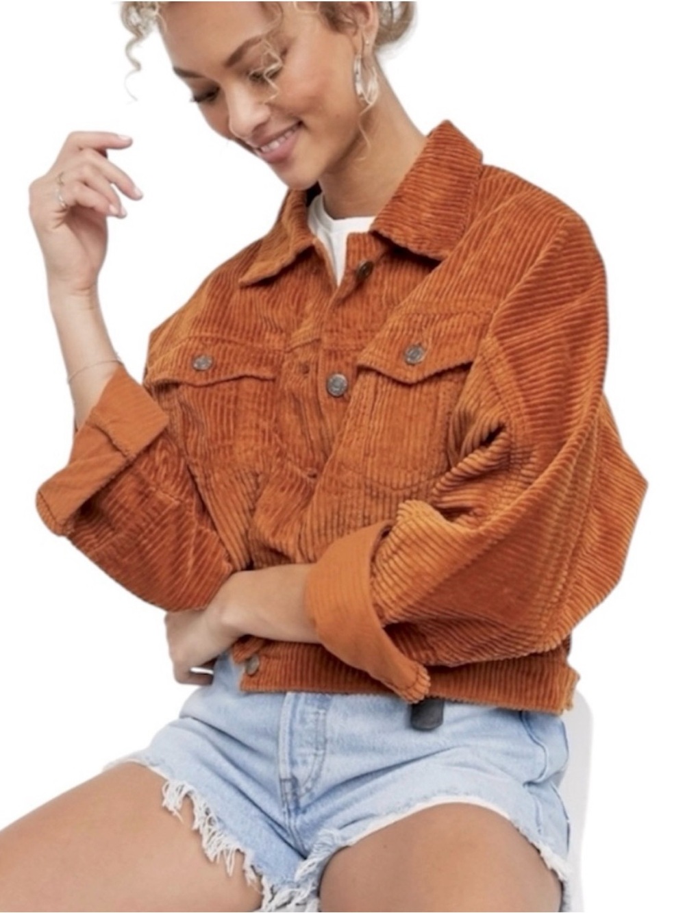 Like New Levi's Premium Corduroy Trucker Jacket Small Cropped Rust Burnt Orange